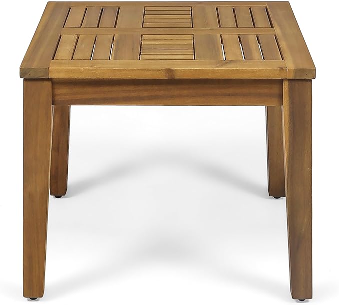 Outdoor Acacia Wood Side Table, 20x20 Inch Low Profile Patio End Table, Transitional Design for Porch, Deck, Poolside & Garden, 300 lbs Weight Capacity, Weather-Resistant - Teak