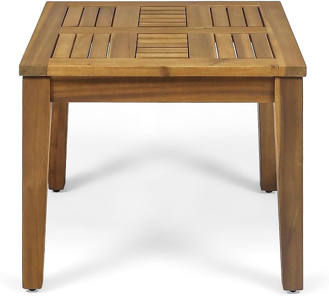 Hampton Outdoor Acacia Wood Side Table 20" W x 20" D x 15.75" H for Patio Small Space: Holds 300 lbs Rain or Shine - Low Profile Design - No Assembly Hassle