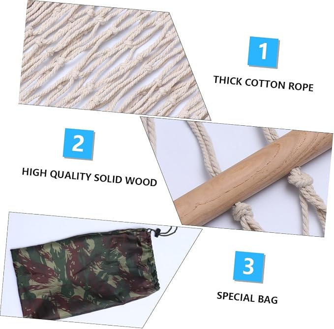1pc Cotton Rope Hammock Wooden Stick Outdoor Swing Chair for Relaxation and Leisure Supports up to Easy to Assemble and Detachable for Washing