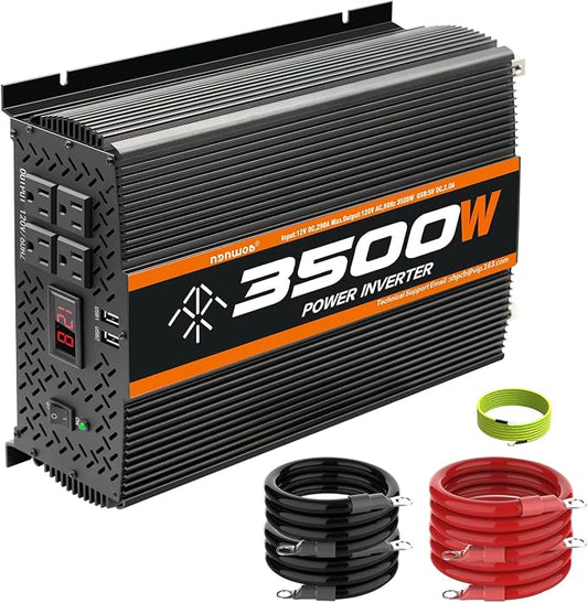 3500W Inverter 12V DC to 110V AC Converter for Home, RV, Truck, Off-Grid Solar Power Inverter with Built-in 5V/2.1A USB, AC Hardwire Port, Remote Controller