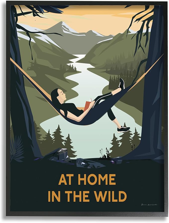 Stupell Industries Home In Wild Mountainside River Landscape Hammock Girl, Design by Omar Escalante