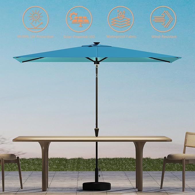 C-Hopetree Rectangular Outdoor Patio Market Umbrella with Solar LED Lights 6.5 x 10 ft