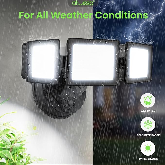 ALUSSO Dusk to Dawn Outdoor Lighting,120V 40W 4000LM Dusk Till Dawn Outdoor Light, 3000K/4000K/6000K 3CCT IP65 3 Heads Security Lights Dusk to Dawn for House Garage Yard Walkway,1 Pack,Black