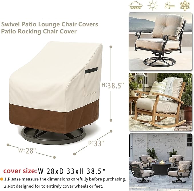 Outdoor Patio Chair Covers Waterproof, 28W x 33D x 38.5H inches Weather Resistant Patio Furniture Cover All-Weather Protection Heavy Duty 600D 2-Pack Beige and Brown
