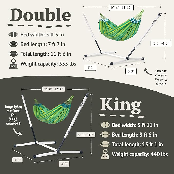 La Siesta Large Double Brisa Classic Hammock - Outdoor & Indoor Hammock Swing, Handmade, Weather & Tear Resistant, Lime