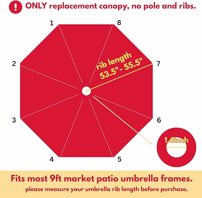 Sfmora OLEFIN 5-Year Non Fading 9ft 8Ribs Patio Umbrella Replacement Canopy, Outdoor Umbrella Canopy, Umbrella Top ONLY (Color)