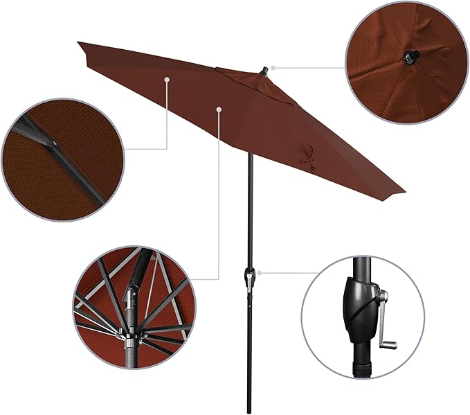California Umbrella 7.5' Rd Aluminum Patio Umbrella, Crank Lift, Auto Tilt, Black Finish, Terracotta