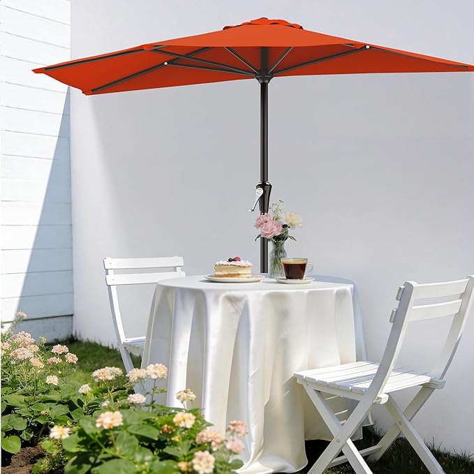 AreShark 9FT Half Patio Umbrella, Outdoor Wall Umbrella with Crank & 5 Sturdy Ribs, Table 1/2 Umbrella Patio for Garden, Deck, Balcony and Pool, Orange