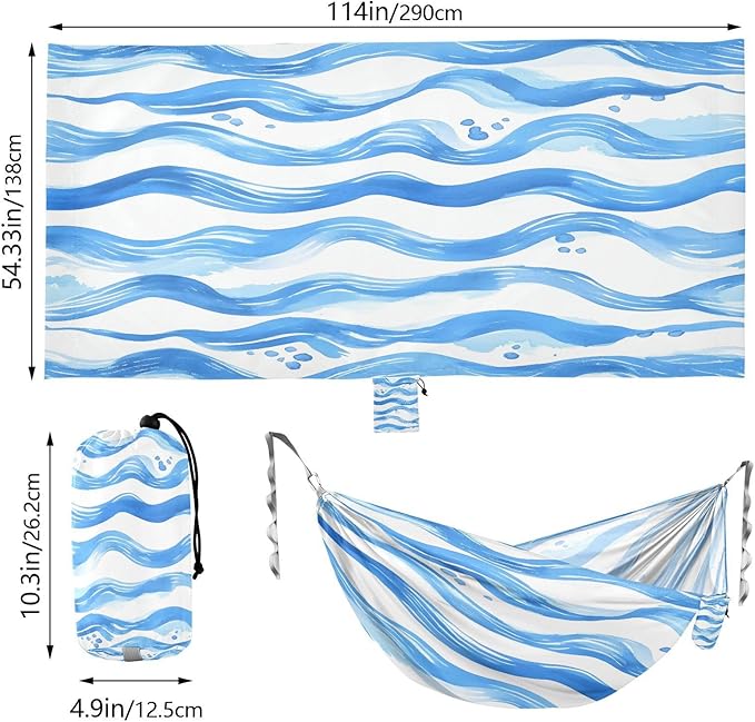 Hammocks for Outside Blue Stripes Camping Hammock Portable Hammocks with Tree Straps and Carry Bag Camping Accessories for Hiking Beach Outdoor