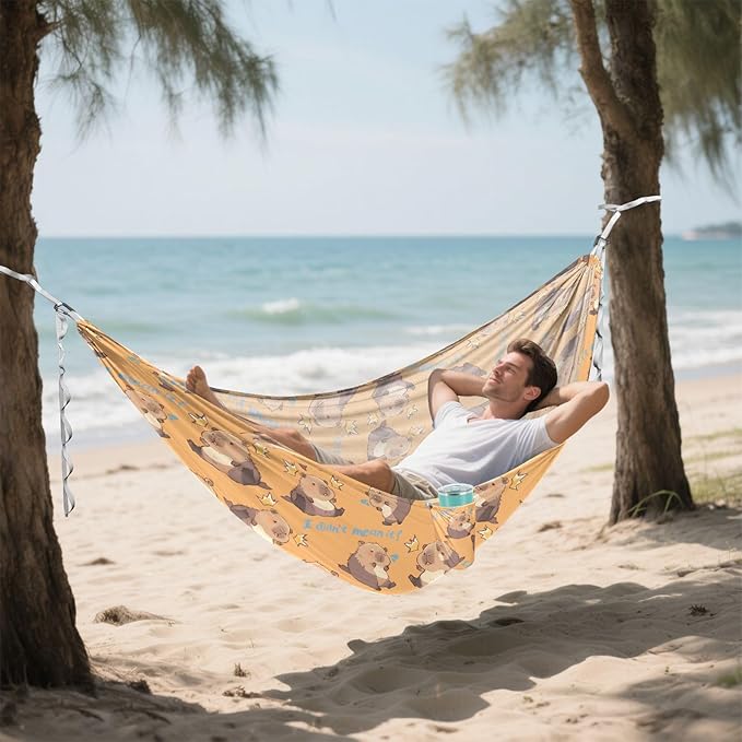 Camping Hammock Outdoor Hammocks for Outside Capybara I Didn't Mean It Beach Trees Portable Lightweight with Pockets Tree Straps Indoor