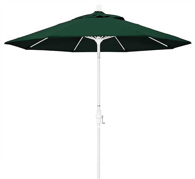 California Umbrella 9' Round Crank Lift, Collar Tilt, Aluminum Pole, Fiberglass Rib Patio Umbrella, White Finish