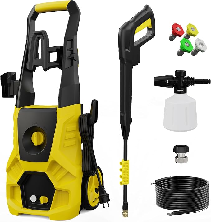 5000PSI PressureWasher PowerWashers 4 Quick Connect Nozzles and Foam Cannon for Cars Driveways Patios Fences