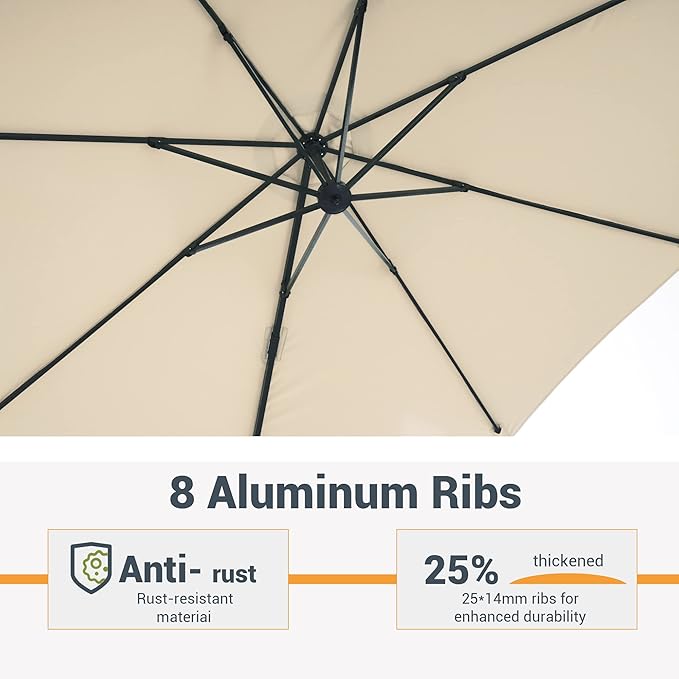 FLAME&SHADE 11 ft Cantilever Offset Patio Umbrella, Large Heavy Duty Outdoor Patio Umbrella Aluminum 360° Rotation Round Outdoor Umbrella for Deck,Pool,Backyard