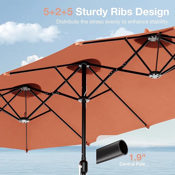 Joyside 13FT Large Patio Umbrella, Outdoor Double Sided Umbrella, Rectangle Umbrella with Crank Handle, 12 Sturdy Ribs for Deck, Porch and Pool