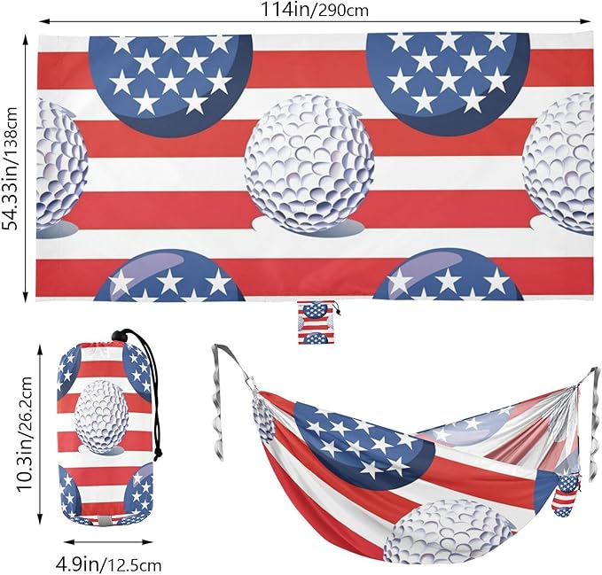 Flag Golfs 4th of July Independence Day 330lb Capacity Outdoor Hammocks with Hanging Rope Fabric Hammock for Outside Beach Patio Garden hamacas para adultos