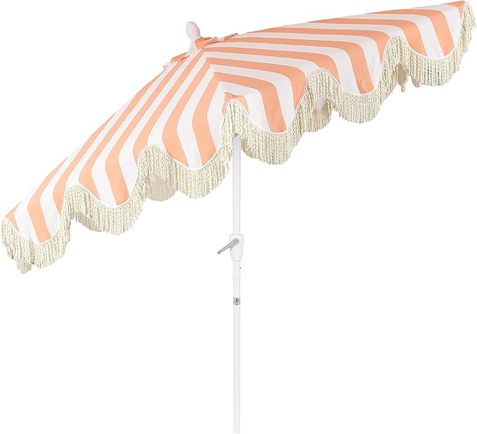 Eyely BMU1001 Halden 9 ft. Classic Cottage Tassel Market Patio Umbrella with Auto-Tilt, Crank
