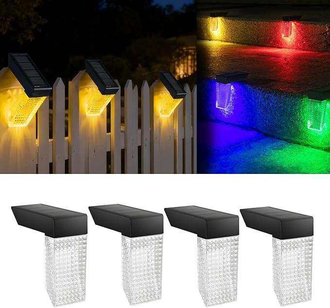Solar Stair Lights IP65 Solar Step Light for Outdoor Stairs Waterproof for Rain Snow Lights for Patio Garden Porch Deck Front Step (Warm+RGB-4Pack)