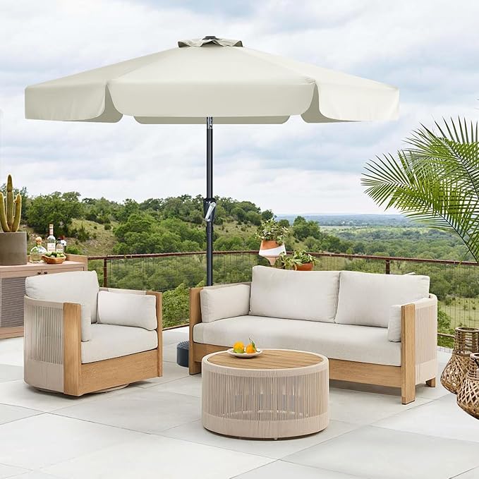 MASTERCANOPY 7.5ft Patio Umbrella with Valance, Crank and Tilt – 6 Ribs Outdoor Market Umbrella, UV/Fade Resistant, Waterproof Canopy with Wind Vent for Garden, Deck, Backyard, Pool (ight Beige)