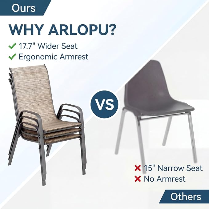 Arlopu 5 Piece Outdoor Patio Dining Set (Umbrella not Included), Porch Furniture with 4 Textline Chairs, 1 Square Glass Table for Garden, Backyard and Poolside, Lawn (Browm)