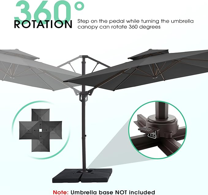 JEAREY 11ft 2-Tier Cantilever Patio Umbrella, Large Square Outdoor Offset Umbrella with Double Top Vent and 360-degree Rotation for Garden, Deck, Pool, Patio, Gray