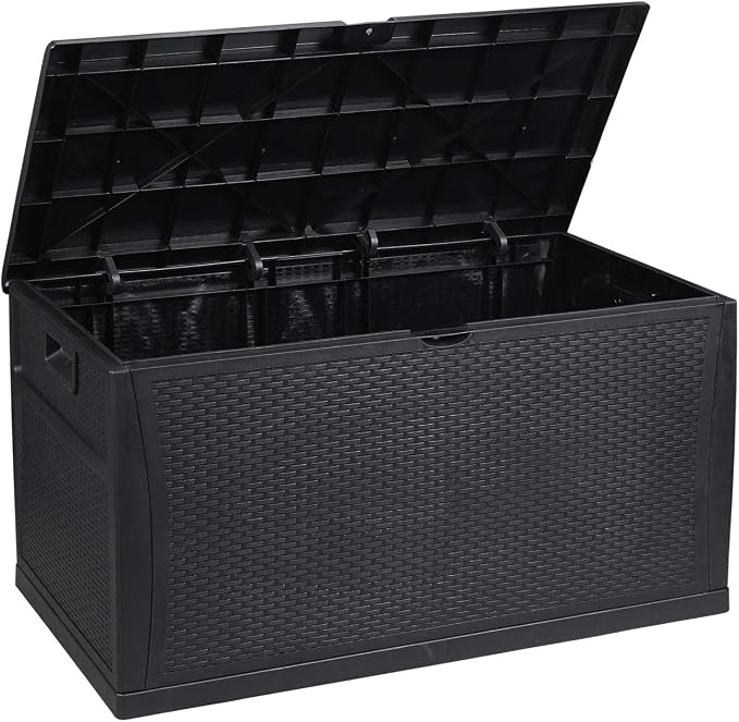 Deck Box, 120-Gallon Patio Outdoor Plastic Storage 47.2" L x 24.01" W x 24.80" H Waterproof Black