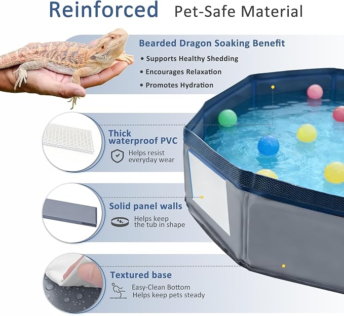 Eooqi Foldable Bearded Dragon Bathtub, Collapsible Reptile Bath Pool & Small Pet Water Tub, Portable Hard-Side Reptile Swimming Pool for Bearded Dragons, Hedgehogs and Hamsters (Gray, 19 x 3.5 in)
