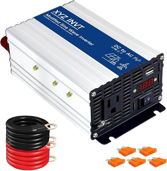 800W Power Inverter 24V DC to 110V 120V AC, Peak Power 1600W with 2 AC Outlets and LED Display for Vehicles Truck RV Home Emergency Backup Power Camping, Off-Grid Over 90% Efficiency