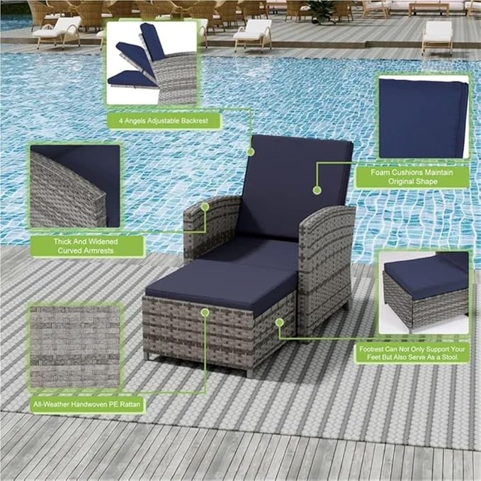 5-Piece Outdoor Patio Furniture Set with Chairs Ottomans Wicker Patio Conversation Set Outdoor Sofa with Cushions for Garden and Backyard