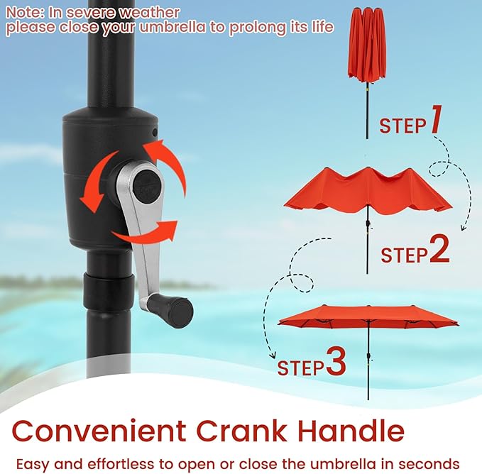 Tangkula 13 FT Large Patio Umbrella, Outdoor Double-Sided Table Market Umbrella w/Crank Handle, 12 Heavy-Duty Ribs, Sun-Protective Rectangular Twin Parasol for Garden Deck Lawn Poolside (Orange)