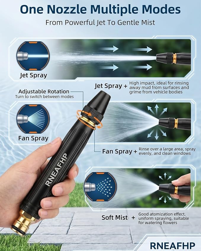 Home High-Pressure Car Wash Water Gun with Booster Nozzle Powerful Heavy Duty Metal Car Washer Nozzle Gun Sprayer Wand Garden Watering Vegetables Portable Cleaning Tool for Home Yard Outdoor(#1 3PCS)