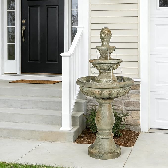 Naturefalls 42.5" Water Fountain Outdoor - Large Waterfall Fountain Outside, 3-Tiers Cascading, Fiber Reinforced Concrete, Indoor and Outdoor Fountain for Garden, Patio, Backyard, Lawn, Yard Decor