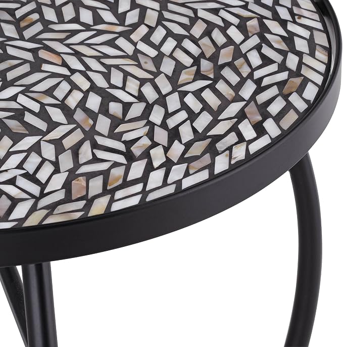 Teal Island Designs Zaltana Modern Black Metal Round Outdoor Accent Side Tables 14" Wide Set of 2 Set of 2 Free-Form Mosaic Tile Tabletop Gracefully Curved Legs for Spaces Porch Patio Home Hous