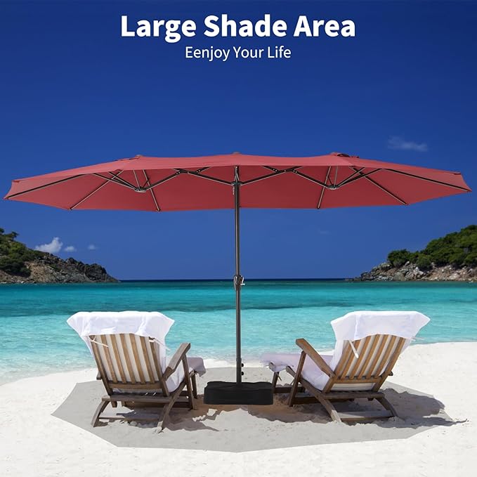 15FT Large Patio Umbrella with Crank Handle,Double-Sided Rectangular Outdoor Umbrella for Pool, Garden, Deck, Lawn & Market (Claret Red)