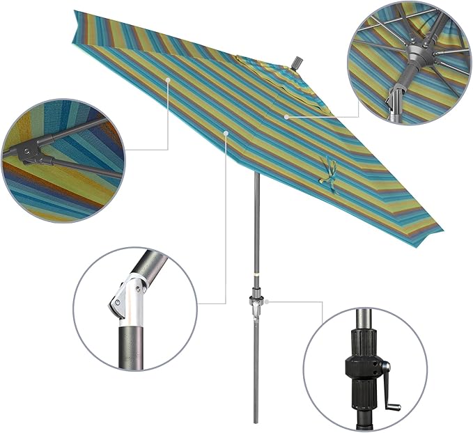California Umbrella 9' Rd. Crank Lift, Collar Tilt, Aluminum Pole, Fiberglass Rib Patio Umbrella, Hammertone Grey Finish