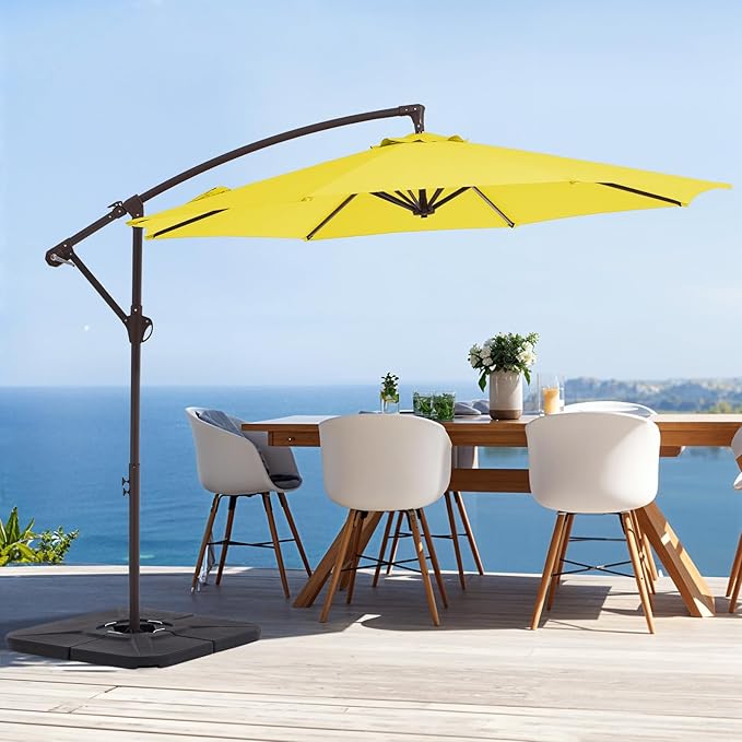 10FT Patio Umbrella, Outdoor Offset Cantilever Umbrella with Sturdy 8 Ribs and Reinforced Base, Easy Tilt Adjustment for Backyard Pool Garden,Yellow