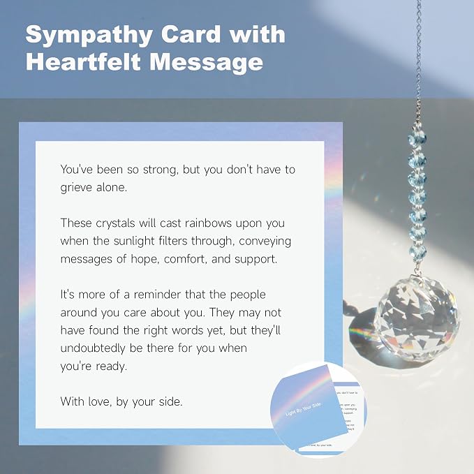Light By Your Side Rainbow Maker, Sympathy Gifts for Loss of Loved One | Matching Gift Card, Gift Box & Bag | Memorial Gift | Crystal Ball Suncatcher | Bring Comfort, Hope & Love | Sky Blue