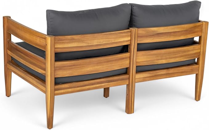 Christopher Knight Home 5-Piece Outdoor Patio Furniture Set, Acacia Wood Conversation Set with 3 Seater Sofa Loveseat Coffee Table and 2 Single Cushions Chairs, Slatted Backyard Seating Set, Dark Gray