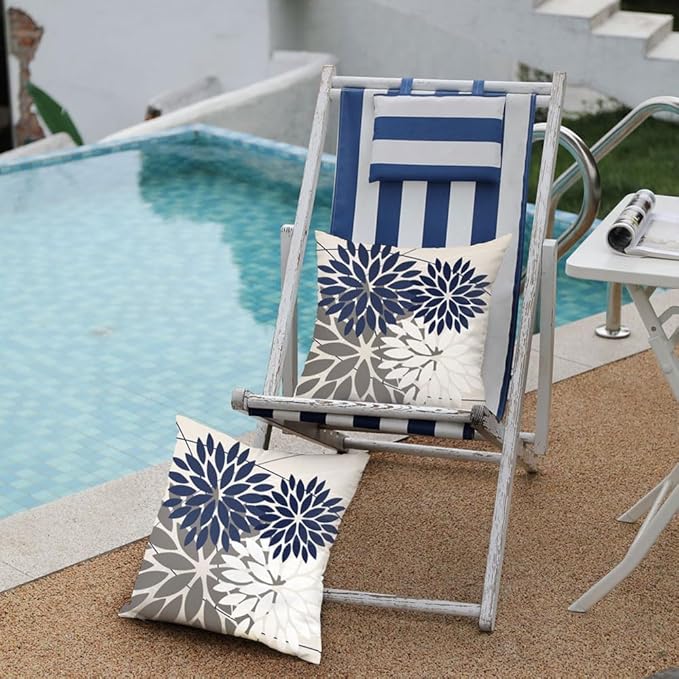 DFXSZ Outdoor Throw Pillow Covers 18x18 Inch Set of 2 Waterproof Spring Summer Geometric Elegant Navy White Outdoor Pillow Covers for Patio Funiture Garden Couch 158Z18