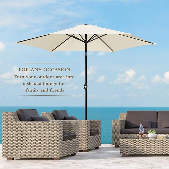 GDY 9Ft Patio Umbrella, Outdoor Umbrella Aluminum Market Table Umbrellas with Tilt, Crank and Sturdy Ribs for Lawn, Garden, Backyard and Pool, White