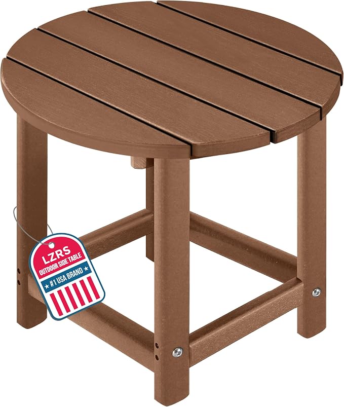 LZRS Adirondack Patio Side Table End Table, Outdoor Coffee Tables for Patio, Backyard,Pool, Indoor Companion, Easy Maintenance & Weather Resistant(Brown)