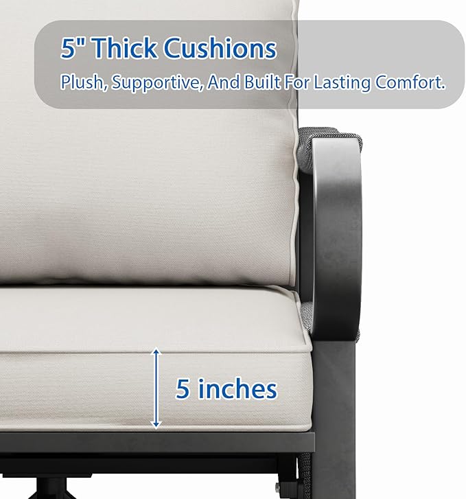 9 Piece Patio Furniture Set, 4 Single Swivel Chairs, Rope Braided Exposed with Thick Cushions, Outdoor All Weather Patio Conversation Sectional Sofa Set for Garden, Porch, Lawn, Beige