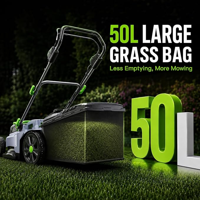 40V Cordless Lawn Mower, 17-Inch Walk Behind Lawnmower with 2 x 20V 4.0Ah Battery, Brushless Motor, 6 Cutting Heights, 50L Grass Bag, for Garden/Patio/Yard/Lawn
