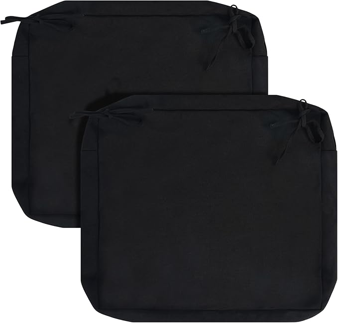 FUNHOME 2 Pack Outdoor Cushion Slipcovers 24" x 24" x 4", No Insert! Water-Resistant Patio Chair Seat Cushion Covers with Zipper and Tie, Replacement Cover Only(Black)