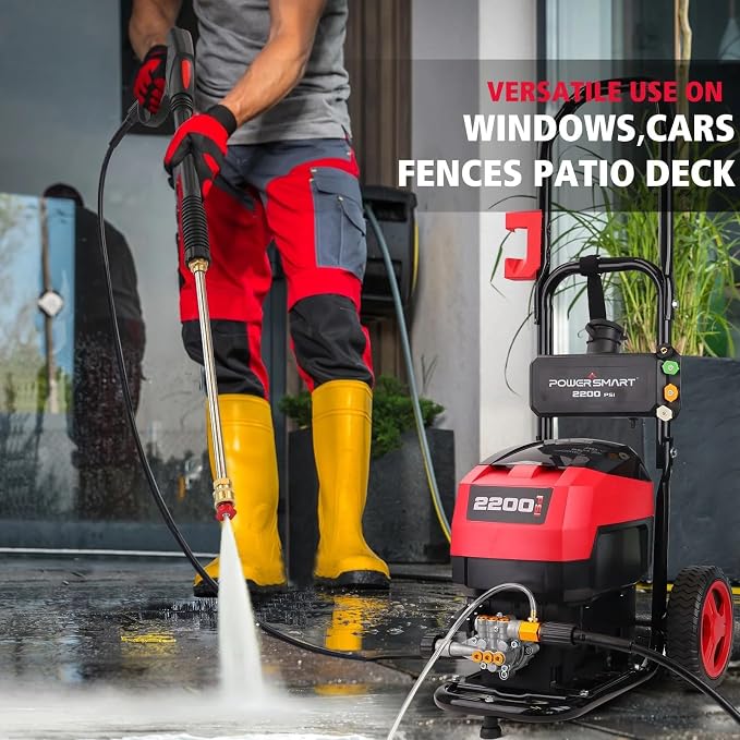 PowerSmart Electric Pressure Washer 2200 PSI 1.8 GPM 13Amp/1600W Motor with with 35FT Power Cord & 27FT Hose, Soap Tank,Spray Gun