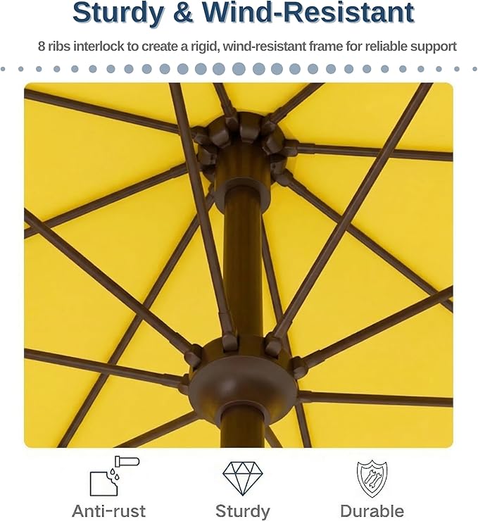 PatioKingdom 9FT Patio Outdoor Umbrella-UPF 50+ Sun Shade with Wind Vent, Push-Button Tilt & Smooth Crank Lift, Rust-Resistant Fiberglass Frame for Garden, Backyard,Yard (Yellow)