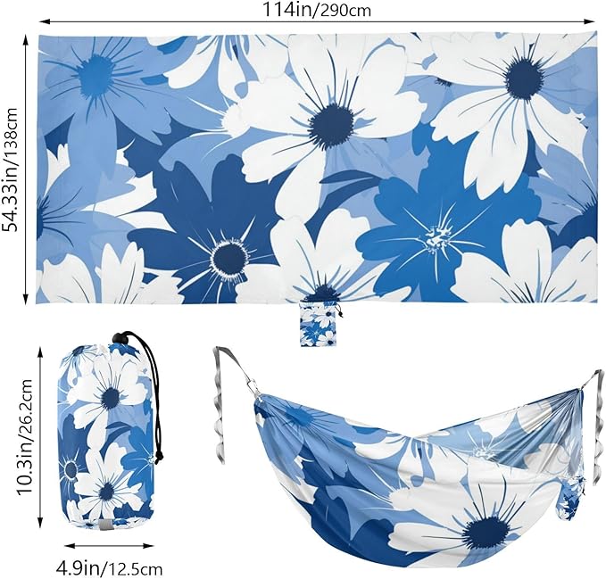 Blue and Flowers 330lb Capacity Outdoor Hammocks with Hanging Ropree Hammock for Outside Camping Essentials accesorios para campamento