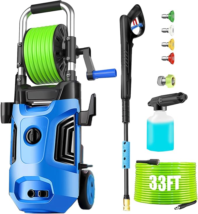 Pressure Washer 4800PSI, Power Washer with with 33ft Pressure Hose, 4 Nozzle and Foam Cannon, Powerwashers for Home, Cars, Patio, Blue