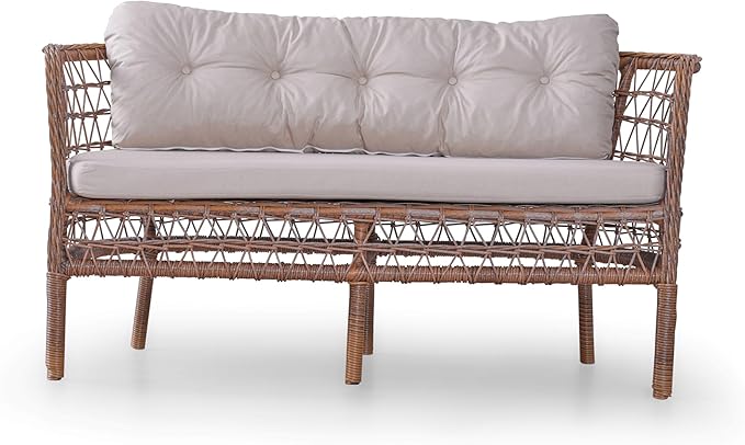 Angora Tea Set Rattan Outdoor Furniture Set – Stylish Garden and Patio Set with Table, Double Chair, and 2 Single Armchairs, Conversation Sets Best for Yard, Pool or Backyard, Brown