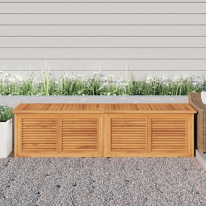 Patio Storage Box with Bag 78.7"x19.7"x21.7" Solid Wood Teak, Patio Storage Boxes