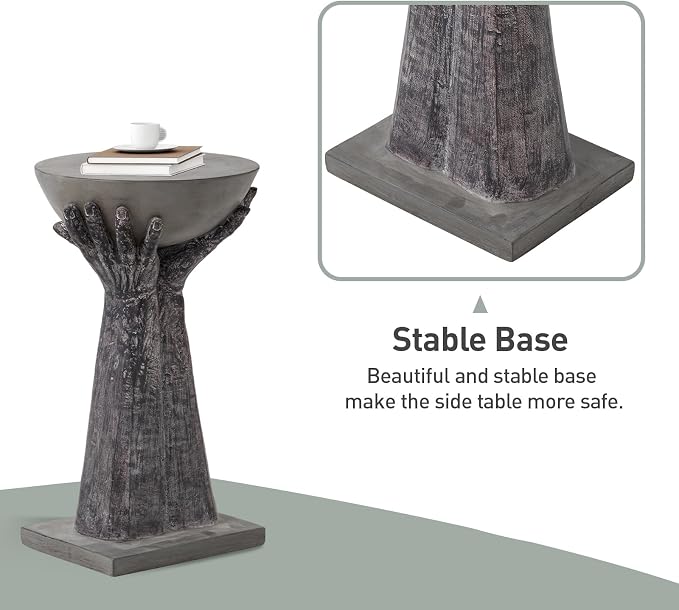 SUNBURY Outdoor Side Table Set of 2, 13" W Hand-Shaped Concrete Side Table, Accent Patio End for Outside, Decorative Garden Stool for Plant Stand, Balcony
